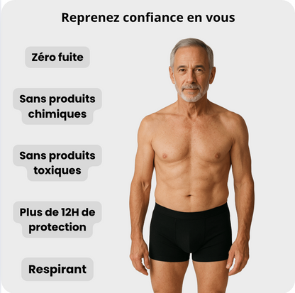 Boxer d’incontinence homme ultra-absorbant et lavable