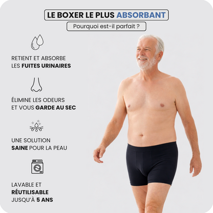 Boxer d’incontinence homme ultra-absorbant et lavable